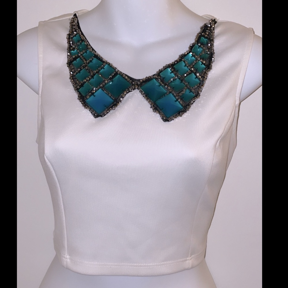 Jeweled Collar Crop Top